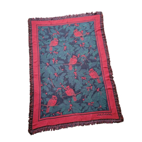 Bob Timberlake Holiday Red Cardinal Tapestry Throw Blanket 48x65 Vtg USA Navy - Picture 1 of 7